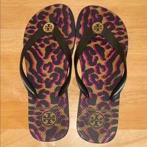 Tory Burch Black and Pink Leopard Sandals